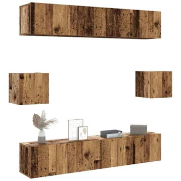 vidaXL 6-delig Tv-meubelset wandmontage bewerkt hout oud, Verzenden, Nieuw, Overige houtsoorten