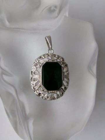 Zilver, Onyx - Hanger - Art Deco, Antiek en Kunst