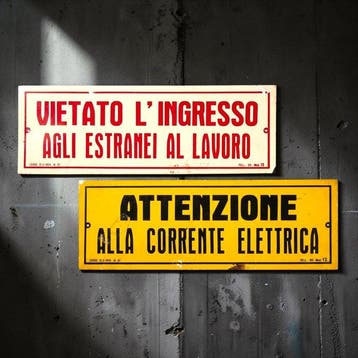Paar reclameborden / Vintage industriële veiligheidsborden -