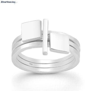 Zilveren square bar 3 delige ring, Sieraden, Tassen en Uiterlijk, Ringen, Verzenden, Nieuw, Zilver