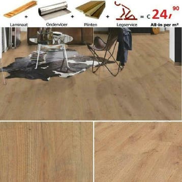 Laminaat + ondervloer + plinten + leggen = v.a.  24,90 p/m, Huis en Inrichting, Verzenden, Nieuw, Crème, Laminaat