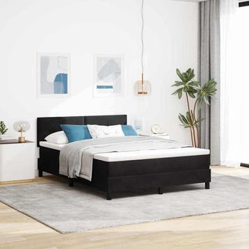 vidaXL LED Box Spring Bed met hoofdeinde Zwart 140 x 190 cm, Verzenden, Nieuw, Zwart, Stof