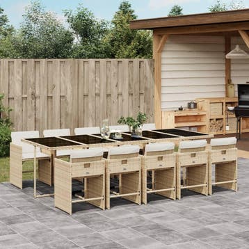 vidaXL 11-delige Tuinset met kussens poly rattan beige, Verzenden, Nieuw, Meer dan 8 zitplaatsen, Tuinset