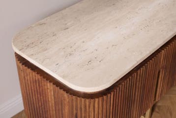 TV-Meubel GATSBY 160cm retro stijl mangohout travertijn blad, Ophalen of Verzenden, Nieuw