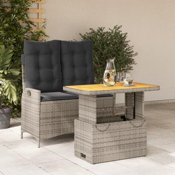 vidaXL 2-delige Tuinset met kussens poly rattan grijs, Verzenden, Nieuw, Tuinset