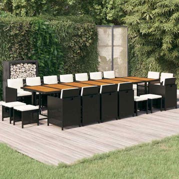 vidaXL 19-delige Tuinset met kussens poly rattan zwart, Verzenden, Nieuw, 8 zitplaatsen, Tuinset