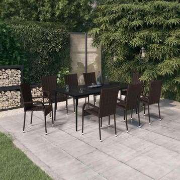 vidaXL 9-delige Tuinset bruin en zwart, Verzenden, Nieuw, 8 zitplaatsen, Tuinset