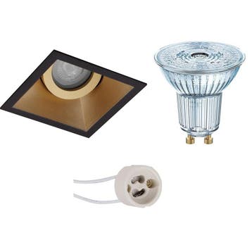 GU10 Inbouwspot Set - Mat Zwart/Goud - Inbouw Vierkant -, Huis en Inrichting, Lampen | Spots, Metaal of Aluminium, Nieuw, Ophalen of Verzenden