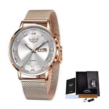 Ultradun Luxe Horloge voor Dames - Kalender Kwarts Roestvrij, Verzenden, Nieuw, Lige