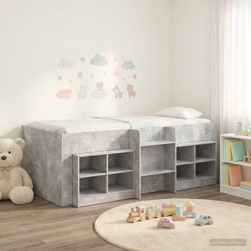 vidaXL Loft Bed Frame met Kast met plank 3 st Betongrijs, Huis en Inrichting, Slaapkamer | Bedden, Verzenden, Nieuw, Grijs, Hout