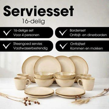 2dekans | Mica Decorations Racco Serviesset 16-Delig - 4, Ophalen of Verzenden, Zo goed als nieuw