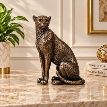 Beeldje - Antique Sitting Cheetah Sculpture Animal Figurine