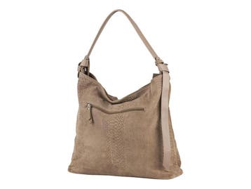 BURKELY Eline - Hobotas - Suède anaconda print - Taupe, Verzenden, Zo goed als nieuw