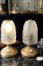 Lamp - Paar Art Deco-lampen Schneider – gesatineerd glas &