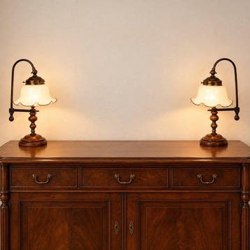 Tafellamp (2) - Paar vintage tafellampen met houten voet -