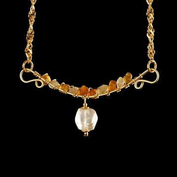 Oud-Romeins Ketting met amberkleurige Romeinse glaskralen