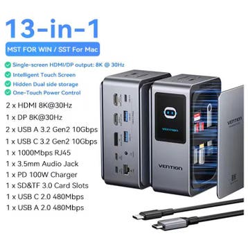 13-in-1 USB-C Docking Station 8K Multi Monitor Ethernet, Verzenden, Nieuw