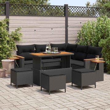 vidaXL Tuinbankenset 10 st 9-Aantal zitplaatsen Zwart poly, Verzenden, Nieuw, Rotan, Meer dan 8 zitplaatsen
