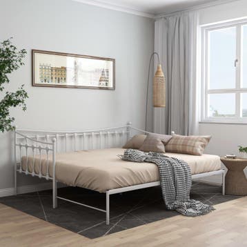 vidaXL Slaapbank uittrekbaar metaal wit 90x200 cm, 90 cm, Eenpersoons, Verzenden, Wit