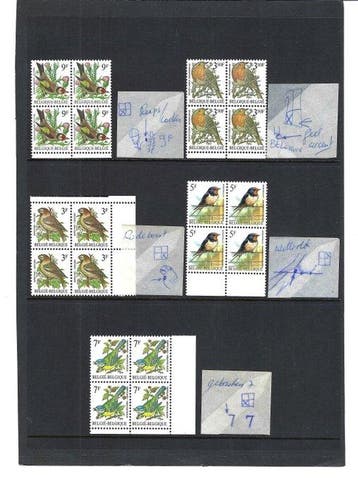 België 1985/1992 - Andre Buzin, vogeltjes in blokken van 4, Postzegels en Munten, Gestempeld