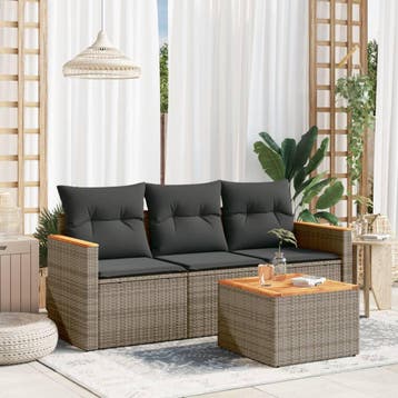 vidaXL 4-delige Loungeset met kussens poly rattan grijs, Verzenden, Nieuw, Loungeset