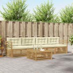 vidaXL Buiten bankenset 5 pcs Wit en crèmekleurig Massief, Huis en Inrichting, Verzenden, Nieuw