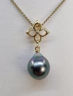 Hanger - 14 karaat Geel goud - 0.01ct. tw. - 10×11 mm, Sieraden, Tassen en Uiterlijk, Antieke sieraden