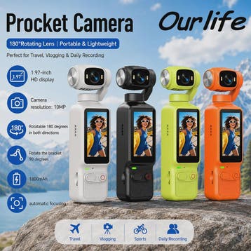 Ourlife 4K Action Camera met 180° Roteerbare Lens & 1.97" Sc, Verzenden, Nieuw