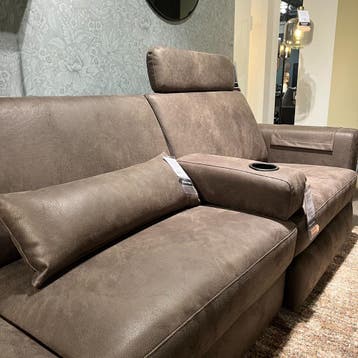 Muscola Hoekbank met Relax Links Microleder Dakota Wood -, Hoekbank, Nieuw, Ophalen of Verzenden, 200 tot 250 cm