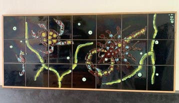 Wandbord - Keramiek, Hout - Keramisch Tegel wandplaat