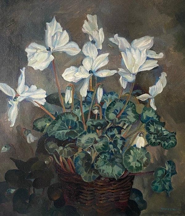 Mies Deinum (1907-1982) - Witte cyclamen, Antiek en Kunst, Kunst | Schilderijen | Klassiek