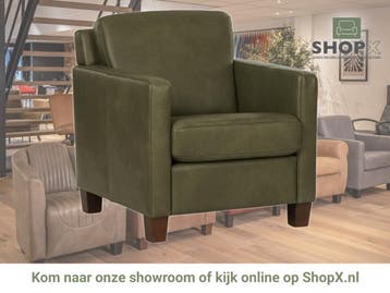 Leren fauteuil Smart - Granada Moss (olijf/groen) - Poten, Nieuw, Ophalen of Verzenden, Bohemian, Eigentijds, Modern, Retro, 50 tot 75 cm