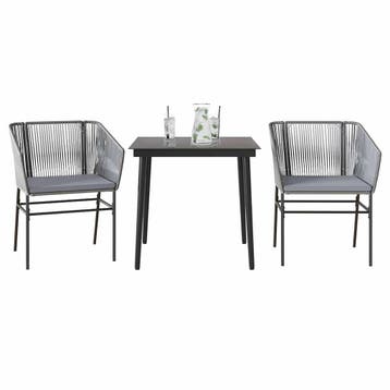 vidaXL 3-delige Tuinset met kussens poly rattan glas grijs, Verzenden, Nieuw, 2 zitplaatsen, Tuinset