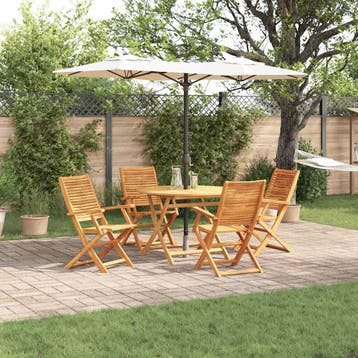 vidaXL Tuin eettafelset 5 st Bruin Massief Acaciahout, Tuin en Terras, Verzenden, Nieuw, 5 zitplaatsen