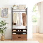 Kledingkast Larem met 6 vakken 180x84x40 cm zwart en walnoot, Huis en Inrichting, Kasten | Kledingkasten, Verzenden, Nieuw
