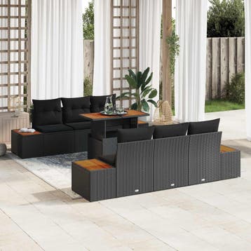 vidaXL Tuin Sofa Set 7 st Zwart Poly riet, Verzenden, Nieuw, Rotan, 7 zitplaatsen