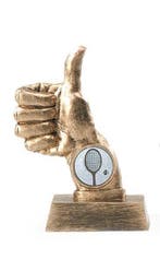 Trofee duim metaal look (13cm), Verzenden, Nieuw, Feestartikel