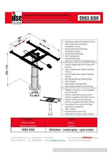 Ilse Lifttafelpoot Draai- & Schuifbaar 5993 SS8, Ophalen of Verzenden, Nieuw
