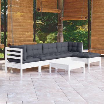vidaXL 6-delige Loungeset met kussens grenenhout wit, Verzenden, Nieuw, 6 zitplaatsen, Loungeset