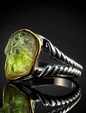 Groene tourmalijnring - 925 sterlingzilver - ruwe
