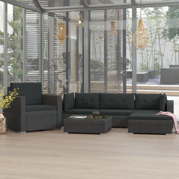 vidaXL 6-delige Loungeset met kussens poly rattan zwart, Verzenden, Nieuw, 6 zitplaatsen, Loungeset