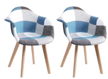 Set van 4 Patchwork Stoelen – Stoffen Zitting &amp; Houten Poten, Verzenden, Nieuw