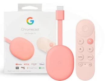 Google Chromecast met Google TV (4K) Sunrise Pink in Doos, Ophalen of Verzenden, Zo goed als nieuw
