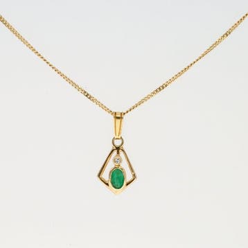 Halsketting - 14 karaat Geel goud - Diamant - Smaragd., Nieuw