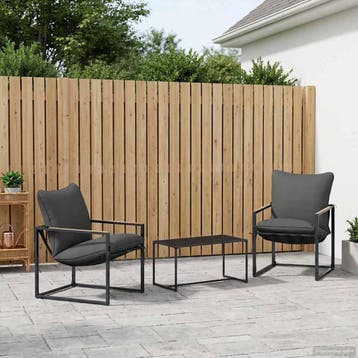 vidaXL Tuinbankenset 3 st Zwart en Anthraciet Staal, Verzenden, Nieuw, Rvs, 3 zitplaatsen