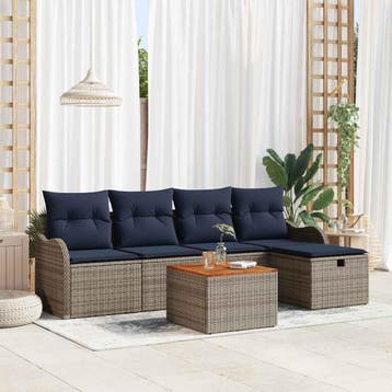 vidaXL Tuinbankenset 6 st Grijs poly rattan, Verzenden, Nieuw, Rotan, 6 zitplaatsen