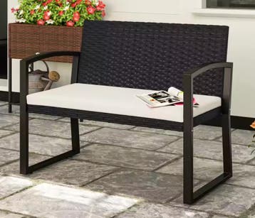 Stijlvolle Tuinbank 2-Zits Rotan Look Zwart en Beige 103cm, Tuin en Terras, Tuinbanken, Verzenden, Nieuw