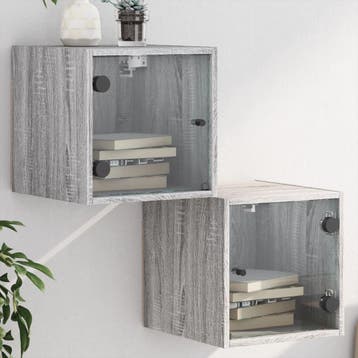 vidaXL Nachtkastjes met glazen deuren 2 st 35x37x35 cm grijs, Minder dan 45 cm, Verzenden, Nieuw, Minder dan 55 cm