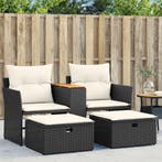 vidaXL Tuinbank 2-zits met voetenbanken poly rattan zwart, Verzenden, Nieuw, Rotan