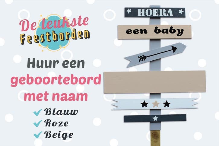 Geboortebord Pijlenbord beige huren voor jongen of meisje, Kinderen en Baby's, Kraamcadeaus en Geboorteborden, Geboortebord, Zo goed als nieuw